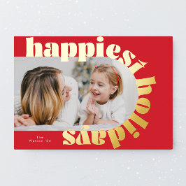 Goud vet typografie & rode boog foto kerst folie feestdagenkaart