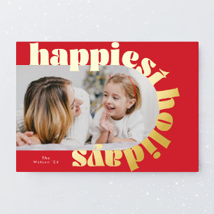 Goud vet typografie & rode boog foto kerst folie feestdagenkaart