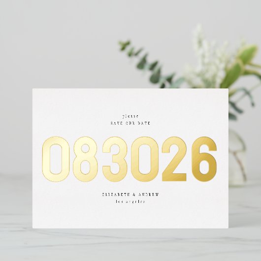 Goud Vette Grote Datum Eenvoudige Foto sparen de d Folie Uitnodiging (Staand Voorkant)