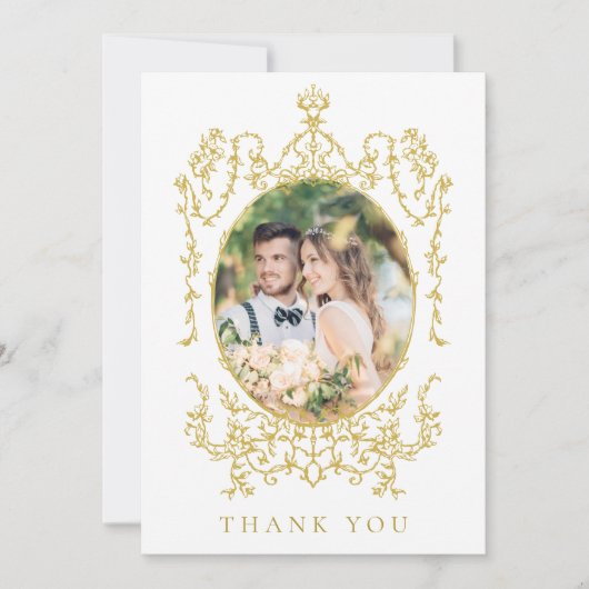 Goud Victoriaans Bloemen Lijst Trouwfoto Bedankkaart (Voorkant)