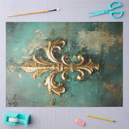 Goud Victoriaans ornamenten smaragdgroen  Tissuepapier (Craft)