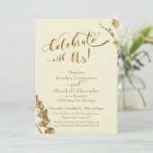 Goud "Vier Feest met Ons" met Botanicals, Ivoorkle Kaart (Staand voorkant)