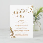 Goud "Vier Feest met Ons" met Botanicals op Wit Kaart (Staand voorkant)