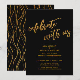 Goud Vier met ons Black Huwelijksreceptie Kaart