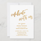 Goud Vier met ons mee Witte Bruiloftsreceptie Kaart (Voorkant)