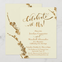 Goud "Vier met ons" met botanische motieven, Ivoor