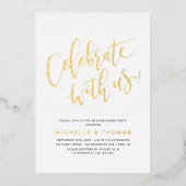 Goud vieren met ons Script Modern Eenvoudig Folie Uitnodiging (Voorkant)