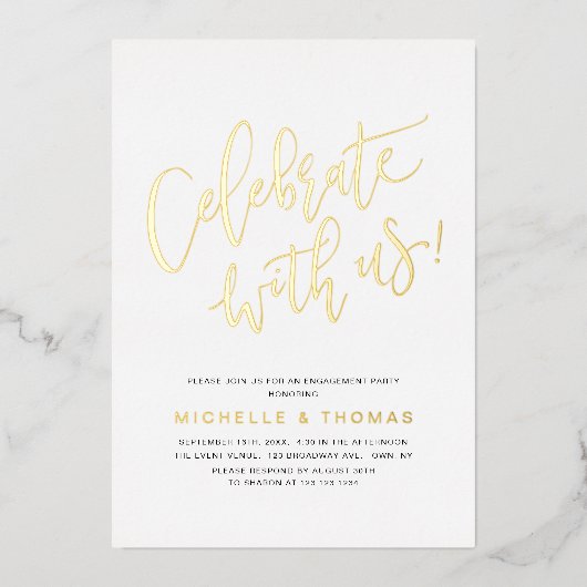 Goud vieren met ons Script Modern Eenvoudig Folie Uitnodiging (Voorkant)