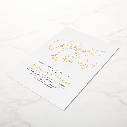 Goud vieren met ons Script Modern Eenvoudig Folie Uitnodiging (Gedraaid)
