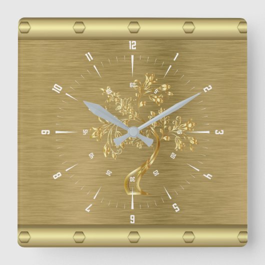 Goud vierkant wandklok (Voorkant)
