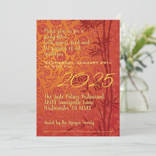 Goud Vietnamese Têt custom Jaar gedecoreerd PVInv Aankondiging (Staand voorkant)