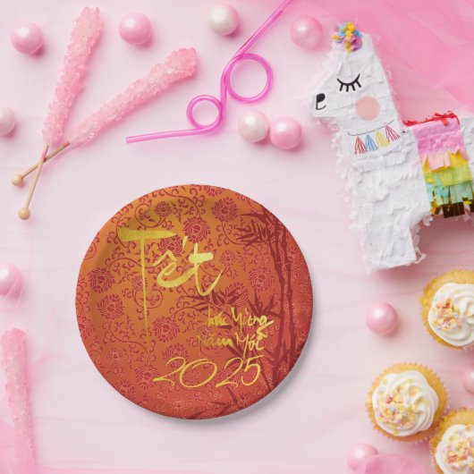 Goud Vietnamese Têt custom Jaar versierd PP Papieren Bordje (Feest)