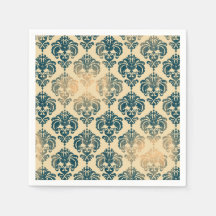 Goud & Vintage Blauw Rustiek Modern Glamour Damast