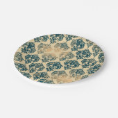 Goud & Vintage Blauw Rustiek Moderne Glam Damast Papieren Bordje (Gekanteld)