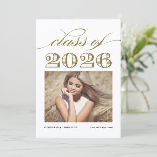 Goud Vintage Klas van 2026 Foto Afstuderen Aankondiging