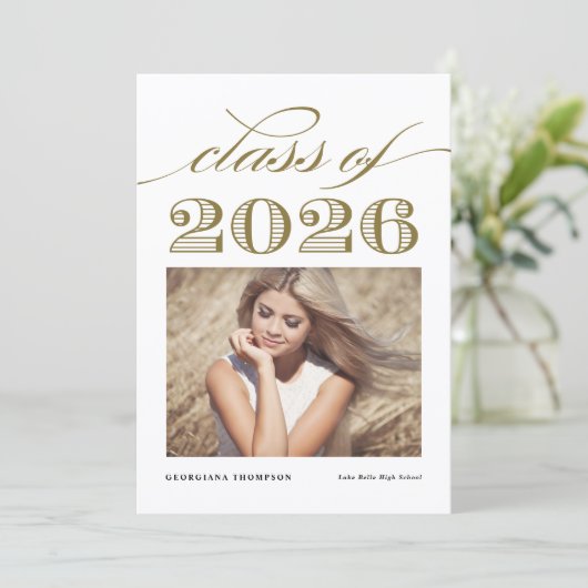 Goud Vintage Klas van 2026 Foto Afstuderen Aankondiging (Staand voorkant)