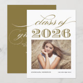 Goud Vintage Klas van 2026 Foto Afstuderen Aankondiging (Voorkant / Achterkant)