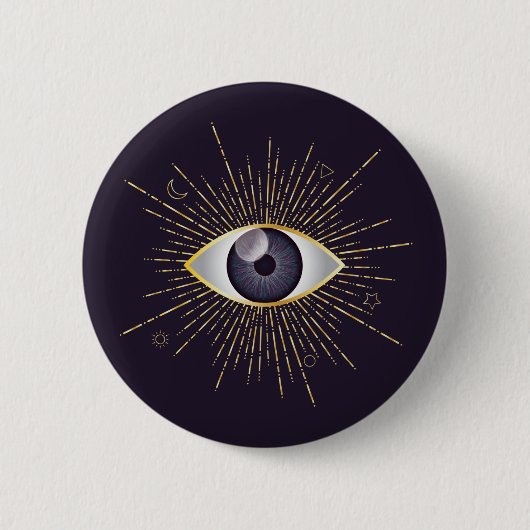 Goud & Violet Mystic Evil Eye Nazar Mati Ronde Button 5,7 Cm (Voorkant)