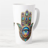 Goud Violet Turquoise Hamsa met Saffier Derde Oog Latte Mok (Rechterhoek)