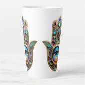 Goud Violet Turquoise Hamsa met Saffier Derde Oog Latte Mok (Voorkant)