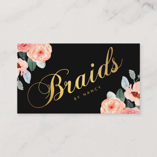 Goud Vlechten Script Calligrafie Waterverf Bloemen Visitekaartje (Voorkant)