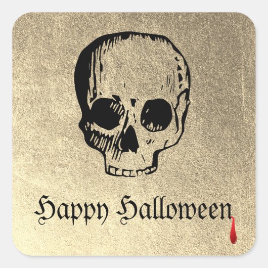 Goud Volwassen Halloween Party Skull Vierkante Sticker (Voorkant)