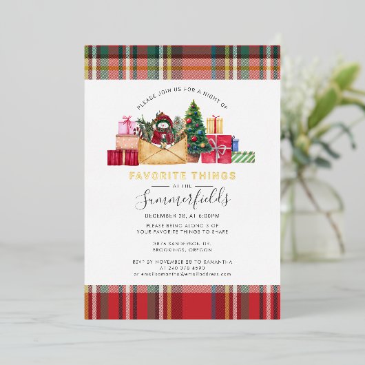 Goud voor favoriete kerstfeestjes folie feestdagenkaart (Staand Voorkant)