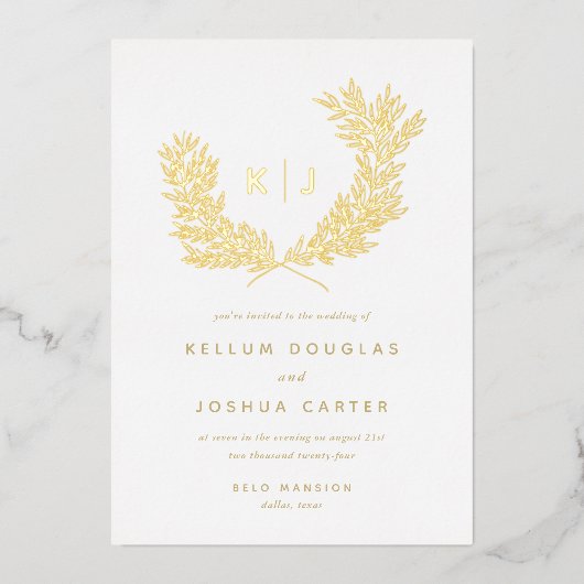 Goud voor speciale monogram bruiloft folie uitnodiging (Voorkant)