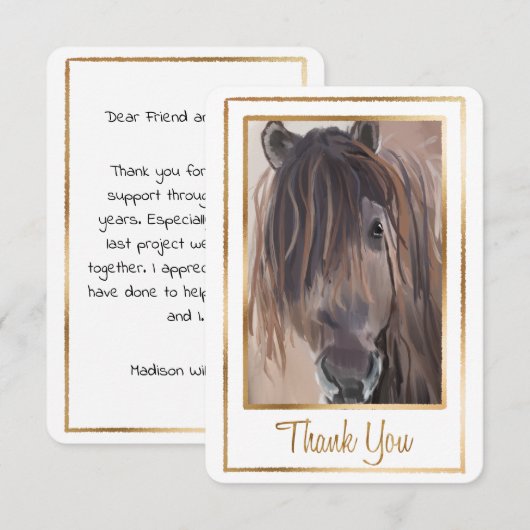 Goud vormig paardenschilderij Hartelijk dank Bedankkaart (Voorkant / Achterkant)