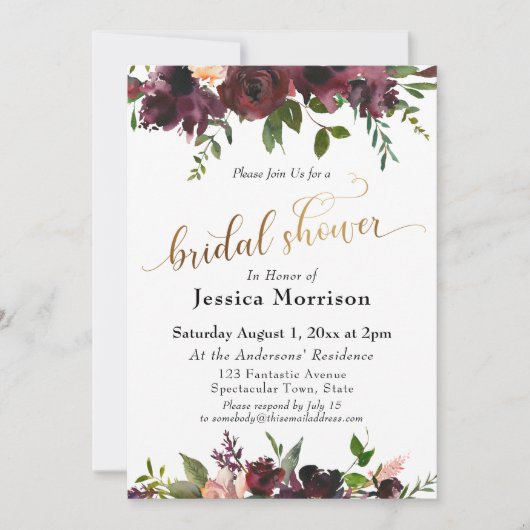 Goud Vrijgezellenfeest Bourgogne Waterverf Bloemen Kaart (Voorkant)