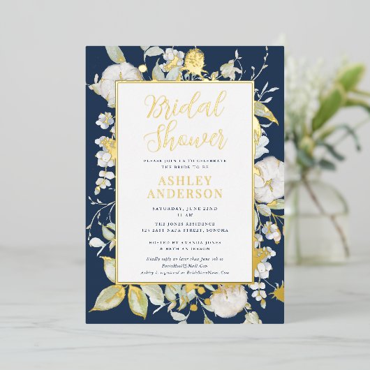 Goud Vrijgezellenfeest goudblauw Folie Uitnodiging (Staand Voorkant)