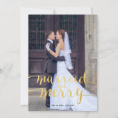 Goud Vrolijk en Getrouwd Foto Feestdagenkaart (Voorkant)