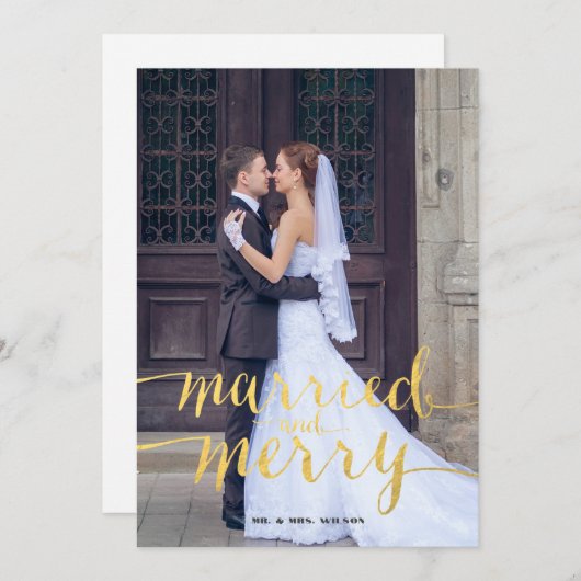 Goud Vrolijk en Getrouwd Foto Feestdagenkaart (Voorkant / Achterkant)