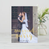 Goud Vrolijk en Getrouwd Foto Feestdagenkaart (Staand voorkant)