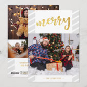 Goud Vrolijk Fotocollage Grijze Strepen Kerstmis Feestdagenkaart (Voorkant / Achterkant)