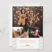 Goud Vrolijk Fotocollage Grijze Strepen Kerstmis Feestdagenkaart (Achterkant)