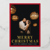 Goud Vrolijk Kerst Elegant Rood Lijst Foto Folie Feestdagenkaart (Voorkant)