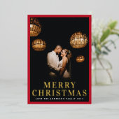Goud Vrolijk Kerst Elegant Rood Lijst Foto Folie Feestdagenkaart (Staand Voorkant)