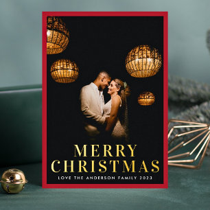 Goud Vrolijk Kerst Elegant Rood Lijst Foto Folie Feestdagenkaart