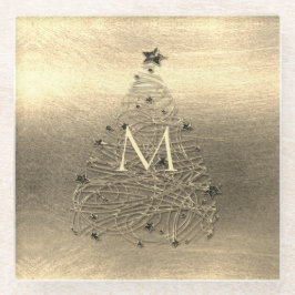 Goud Vrolijk Kerst Monogram Glas Onderzetter