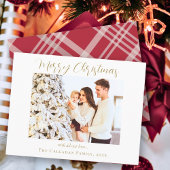 Goud Vrolijk Kerst Rood Geplakt Foto Feestdagenkaart