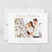 Goud Vrolijk Kerst Rood Geplakt Foto Feestdagenkaart (Voorkant)