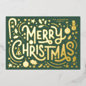 Goud Vrolijk Kerstbelettering Foto Terug Folie Feestdagenkaart (Voorkant)