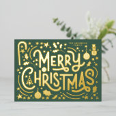 Goud Vrolijk Kerstbelettering Foto Terug Folie Feestdagenkaart (Staand Voorkant)