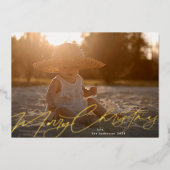 Goud Vrolijk Kerstfeest Elegante Kalligrafie Foto Folie Feestdagenkaart (Voorkant)