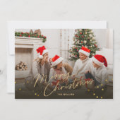 Goud Vrolijk Kerstfeest Familie Foto vakantiekaart Feestdagenkaart (Voorkant)