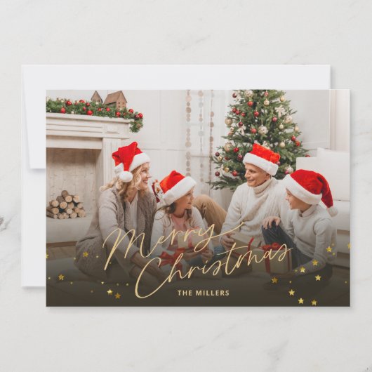 Goud Vrolijk Kerstfeest Familie Foto vakantiekaart Feestdagenkaart (Voorkant)