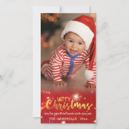 Goud Vrolijk Kerstfeest, Goud & Wit Licht Feestdagenkaart