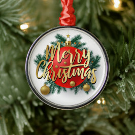 Goud Vrolijk Kerstfeest met krans Metalen Ornament