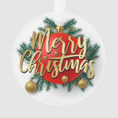 Goud Vrolijk Kerstfeest met krans Ornament (voorkant)